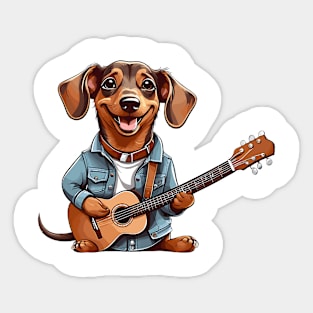 Dachshund Playing Guitar Sticker